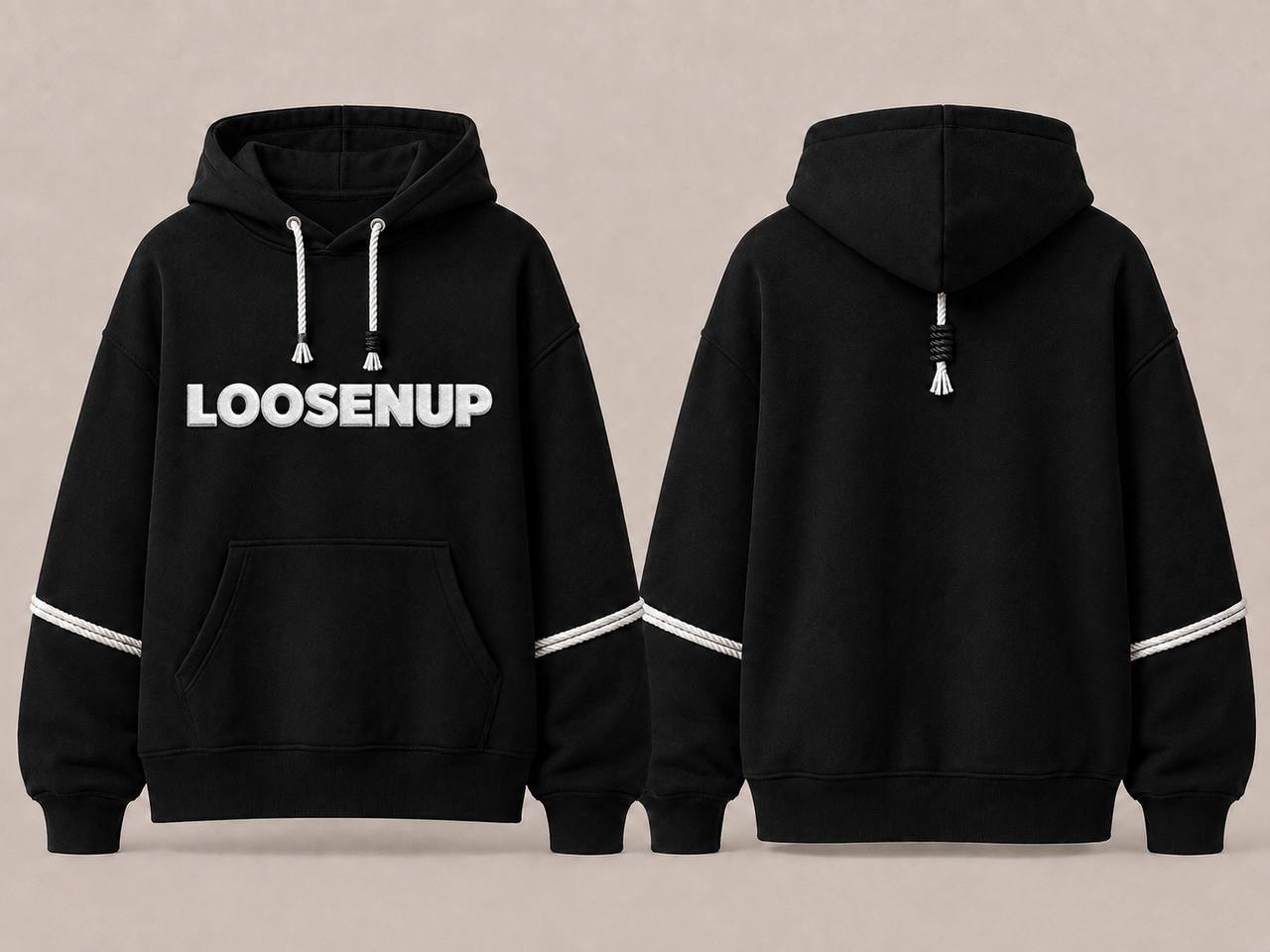 LOOSENUP black hoodie with rope detailing