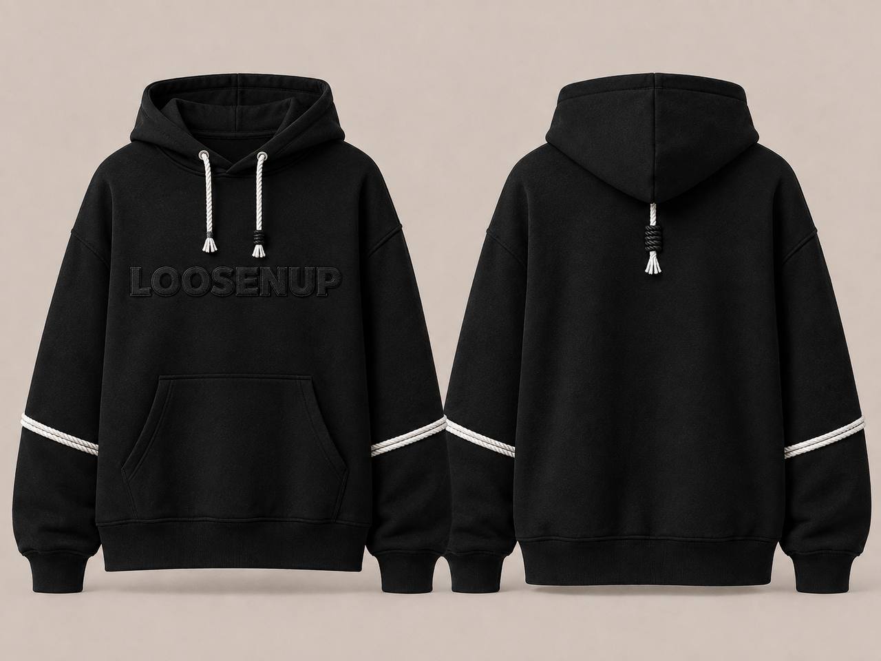 Tonal Rope Hoodie — Black